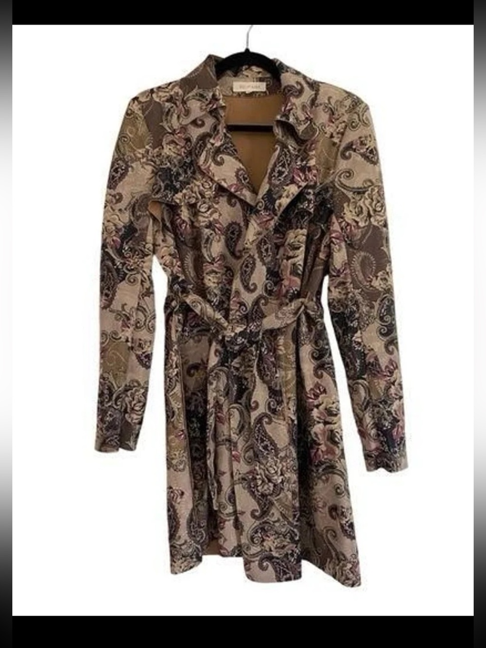 Solitaire Anthropologie Faux Suede beige Floral casual trench coat M